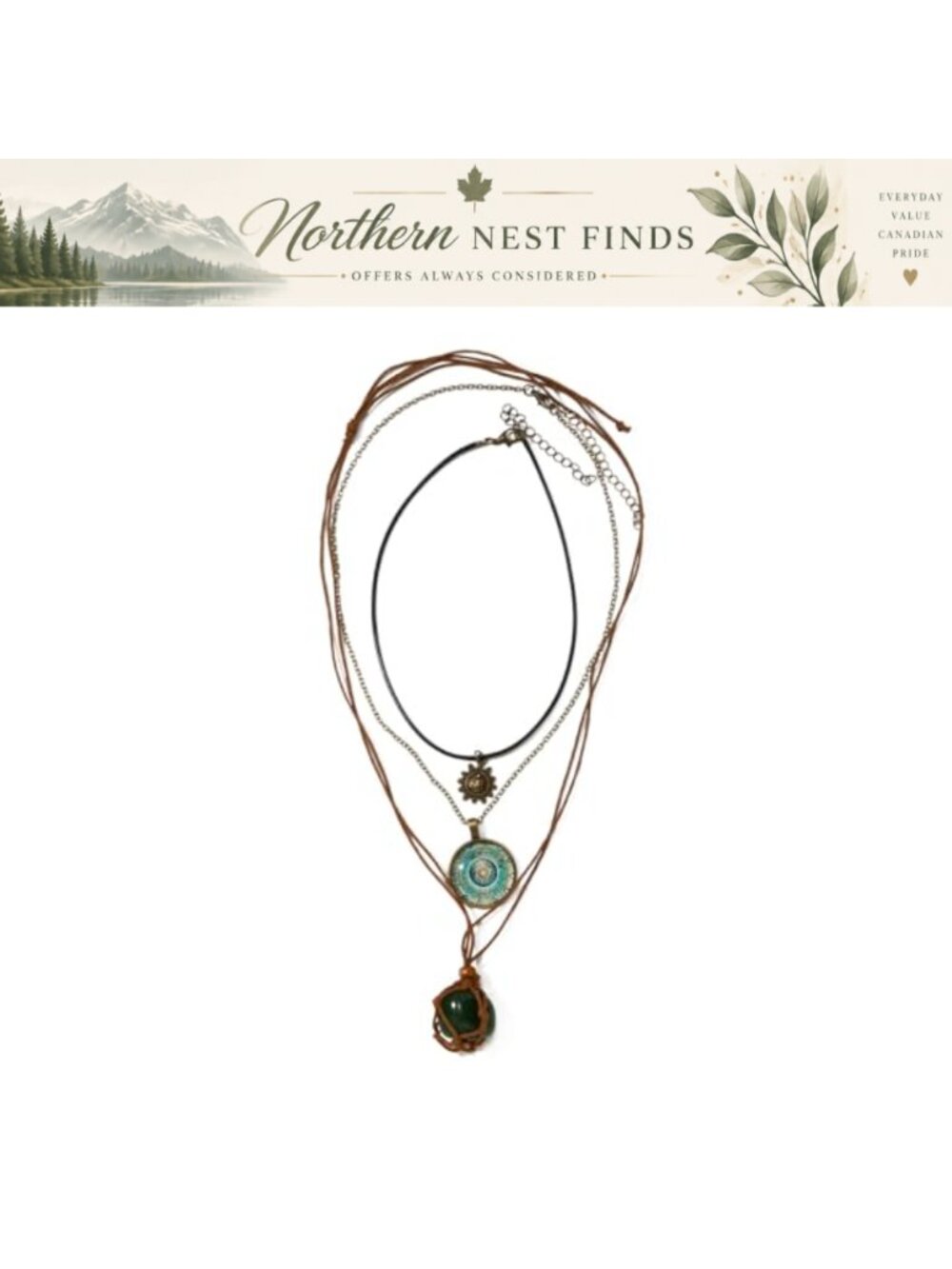Bohemian Layered Necklace Set Crystal Leather Rope Sun Charm Choker Adjustable